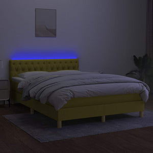 Κρεβάτι Boxspring με Στρώμα & LED Πράσινο 140x200 εκ Υφασμάτινο