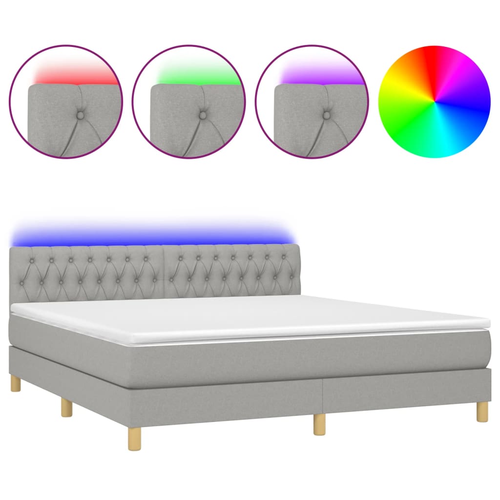 Κρεβάτι Boxspring με Στρώμα & LED Αν.Γκρι 160x200 εκ Υφασμάτινο