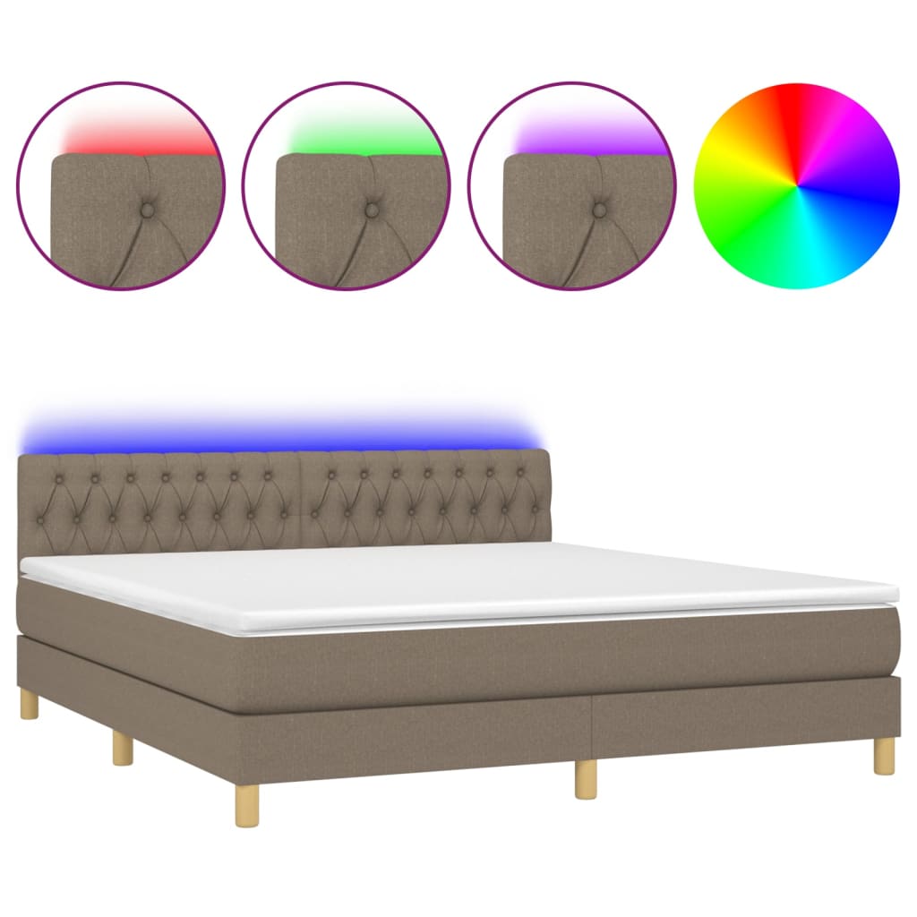 Κρεβάτι Boxspring με Στρώμα & LED Taupe 160x200 εκ. Υφασμάτινο - Pakobazaar