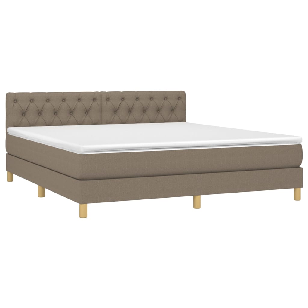 Κρεβάτι Boxspring με Στρώμα & LED Taupe 160x200 εκ. Υφασμάτινο - Pakobazaar