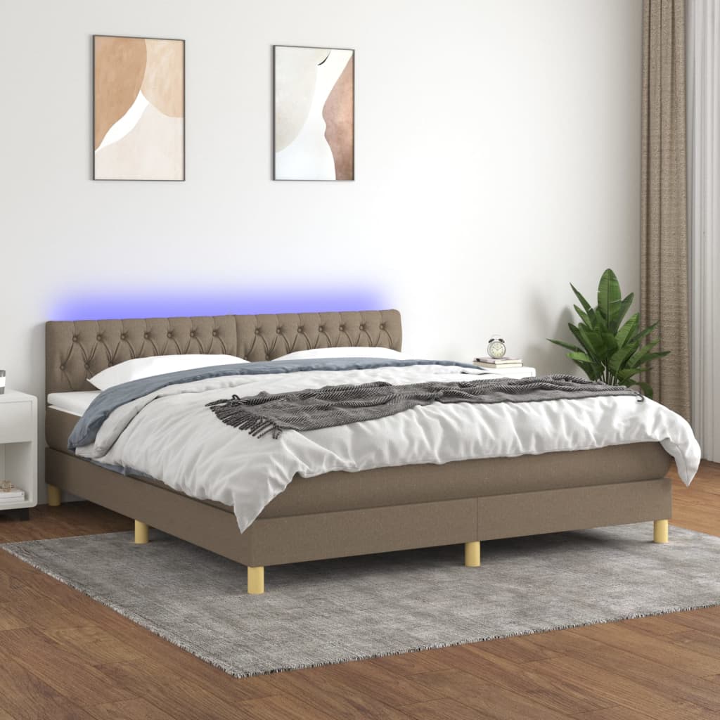 Κρεβάτι Boxspring με Στρώμα & LED Taupe 160x200 εκ. Υφασμάτινο - Pakobazaar