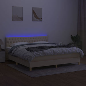 Κρεβάτι Boxspring με Στρώμα & LED Κρεμ 160x200 εκ. Υφασμάτινο