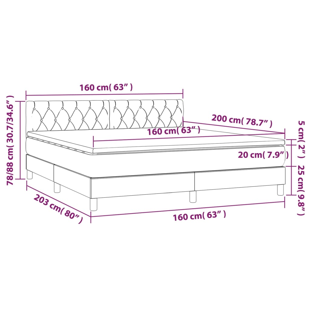 Κρεβάτι Boxspring με Στρώμα & LED Κρεμ 160x200 εκ. Υφασμάτινο