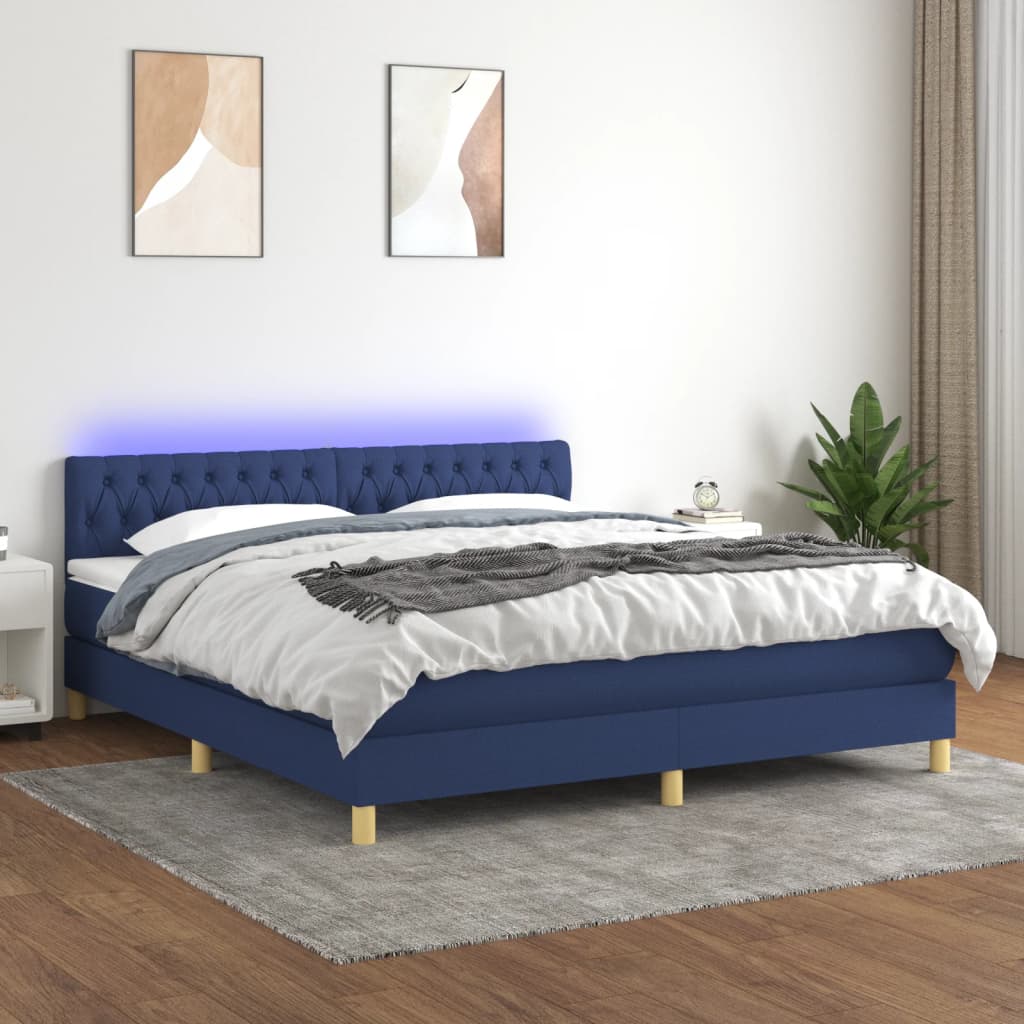 Κρεβάτι Boxspring με Στρώμα & LED Μπλε 160x200 εκ. Υφασμάτινο