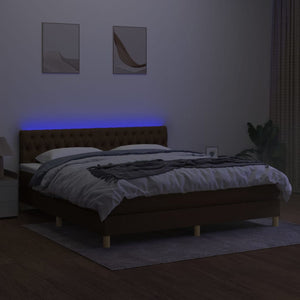 Κρεβάτι Boxspring με Στρώμα & LED Σκ.Καφέ 180x200εκ. Υφασμάτινο - Pakobazaar