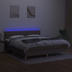 Κρεβάτι Boxspring με Στρώμα & LED Taupe 180x200 εκ. Υφασμάτινο