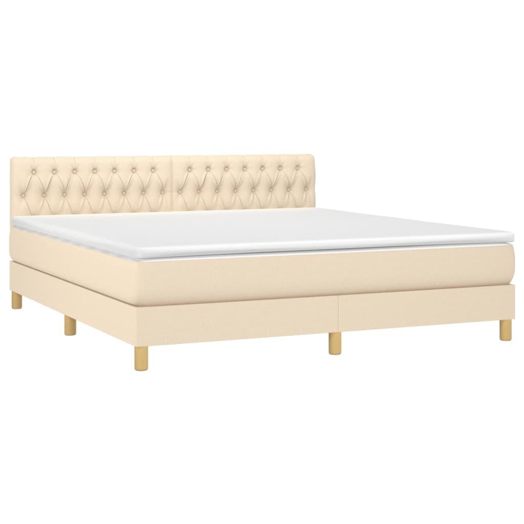 Κρεβάτι Boxspring με Στρώμα & LED Κρεμ 180x200 εκ. Υφασμάτινο