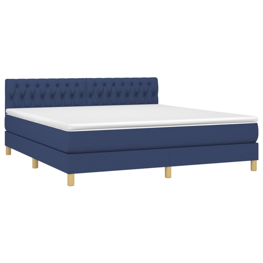 Κρεβάτι Boxspring με Στρώμα & LED Μπλε 180x200 εκ. Υφασμάτινο