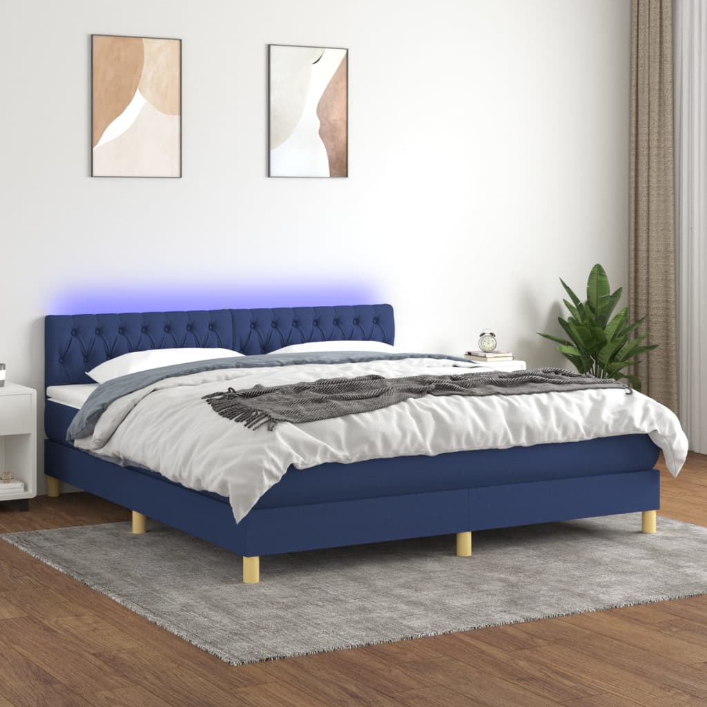 Κρεβάτι Boxspring με Στρώμα & LED Μπλε 180x200 εκ. Υφασμάτινο