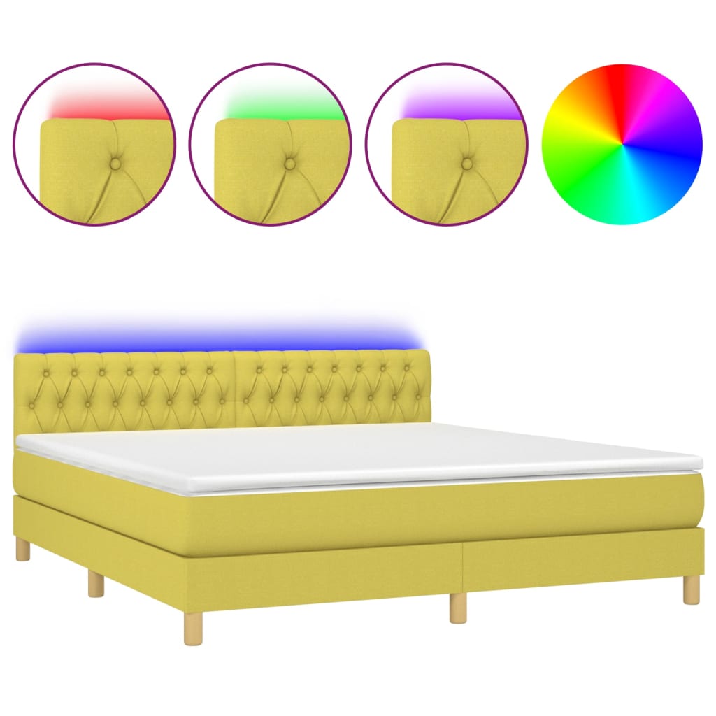 Κρεβάτι Boxspring με Στρώμα & LED Πράσινο 180x200 εκ Υφασμάτινο