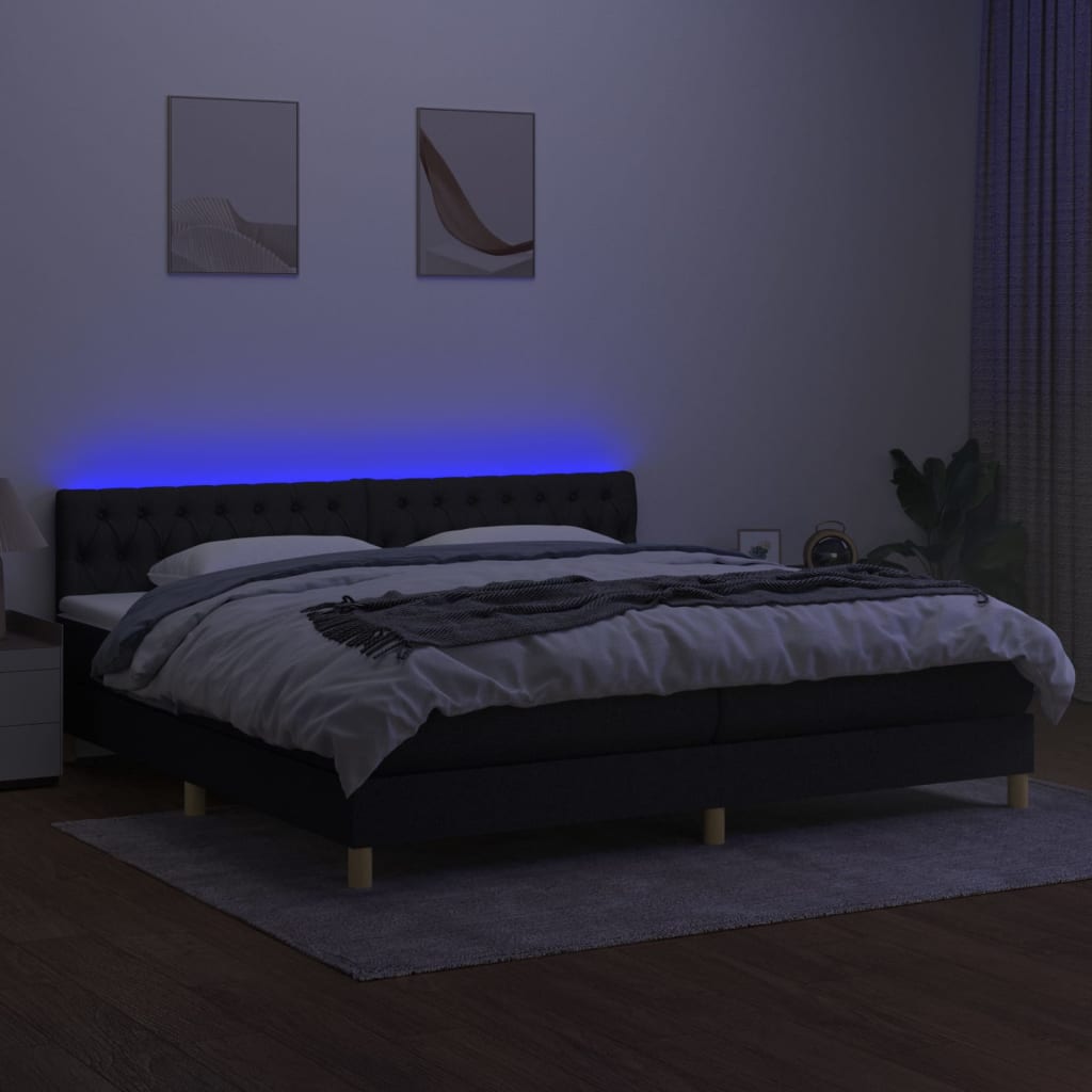 Κρεβάτι Boxspring με Στρώμα & LED Μαύρο 200x200 εκ. Υφασμάτινο