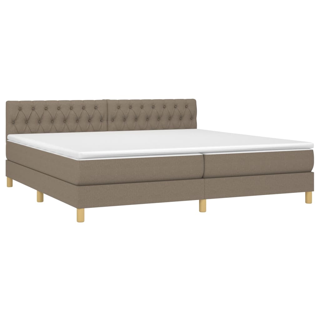 Κρεβάτι Boxspring με Στρώμα & LED Taupe 200x200 εκ. Υφασμάτινο