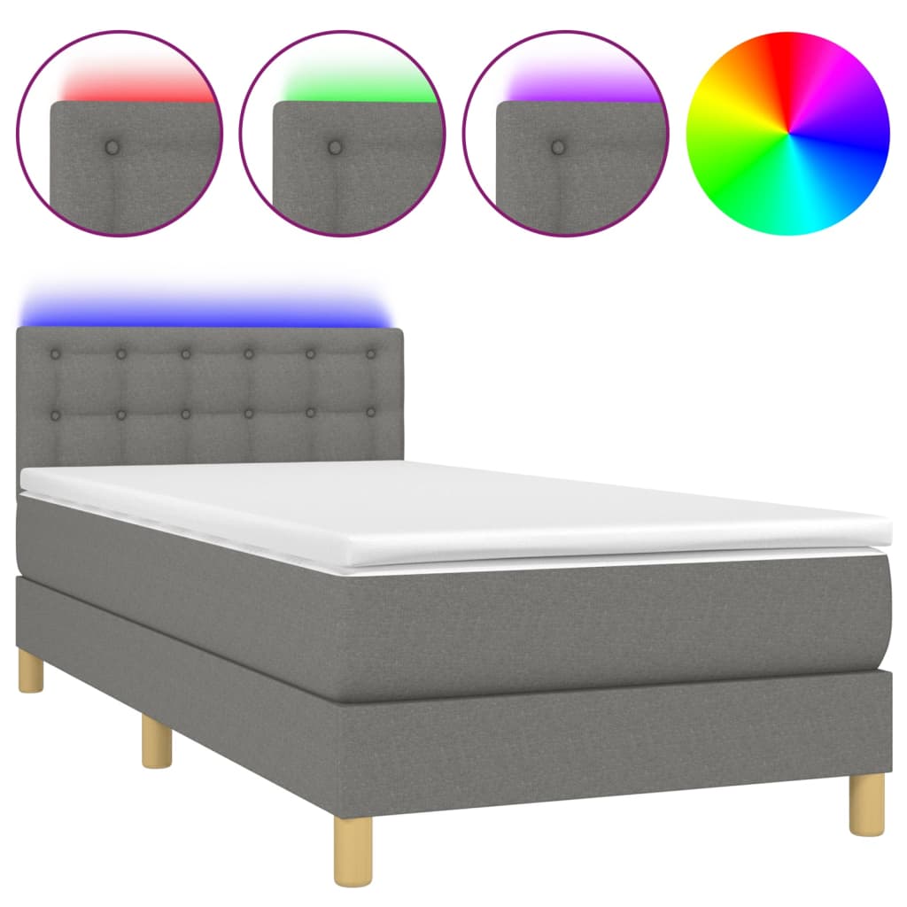 Κρεβάτι Boxspring με Στρώμα & LED Σκ.Γκρι 80x200 εκ. Υφασμάτινο
