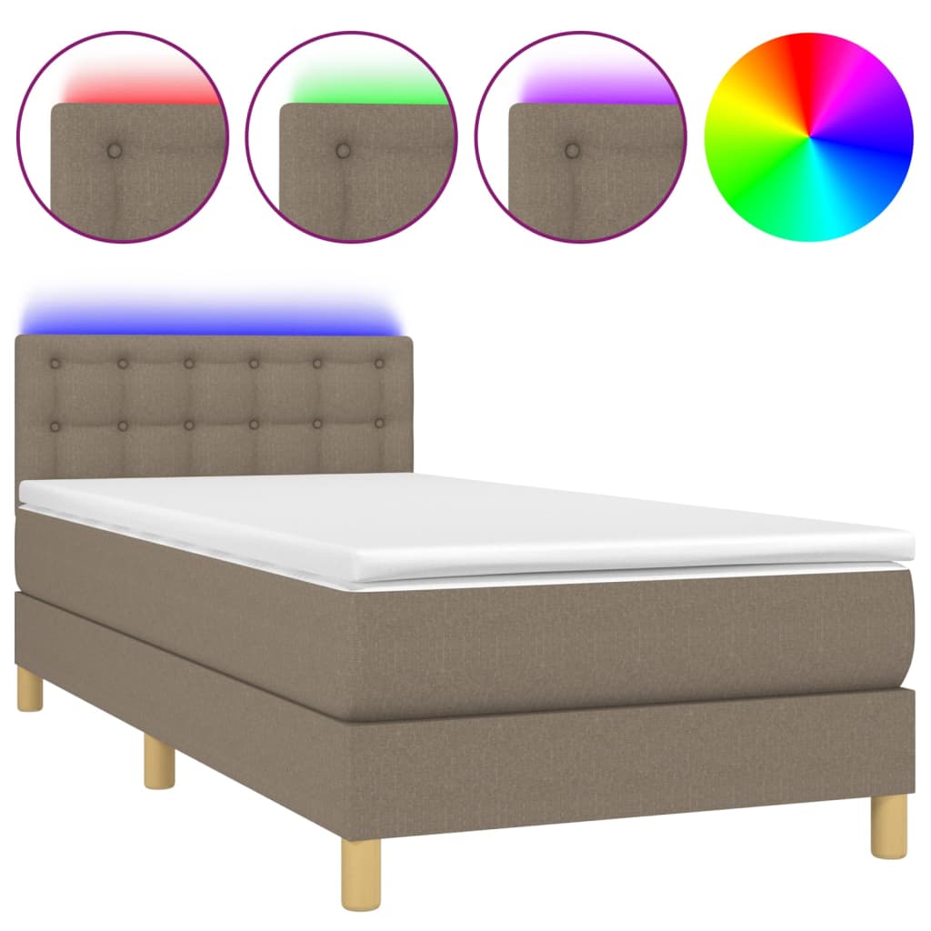 Κρεβάτι Boxspring με Στρώμα & LED Taupe 90x200 εκ. Υφασμάτινο