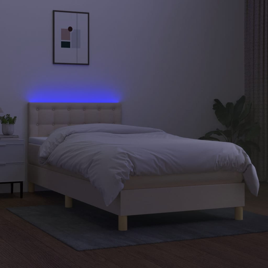 Κρεβάτι Boxspring με Στρώμα & LED Κρεμ 90x200 εκ. Υφασμάτινο
