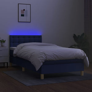 Κρεβάτι Boxspring με Στρώμα & LED Μπλε 90x200 εκ. Υφασμάτινο