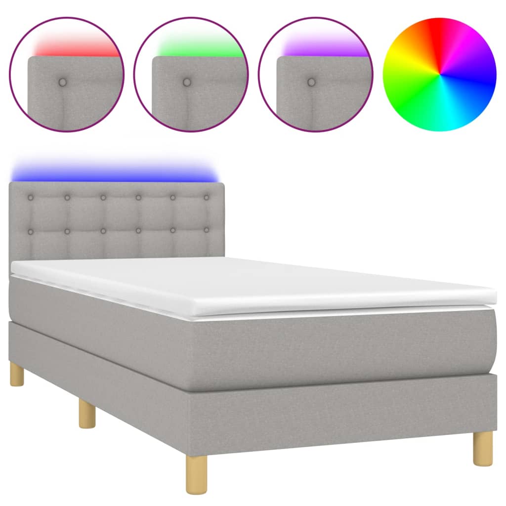 Κρεβάτι Boxspring με Στρώμα & LED Αν.Γκρι 100x200 εκ Υφασμάτινο - Pakobazaar