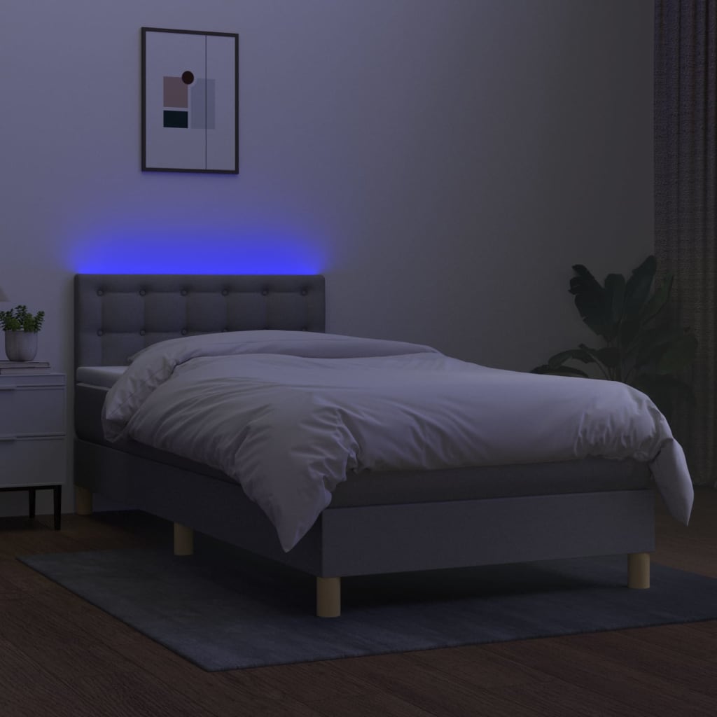 Κρεβάτι Boxspring με Στρώμα & LED Αν.Γκρι 100x200 εκ Υφασμάτινο - Pakobazaar