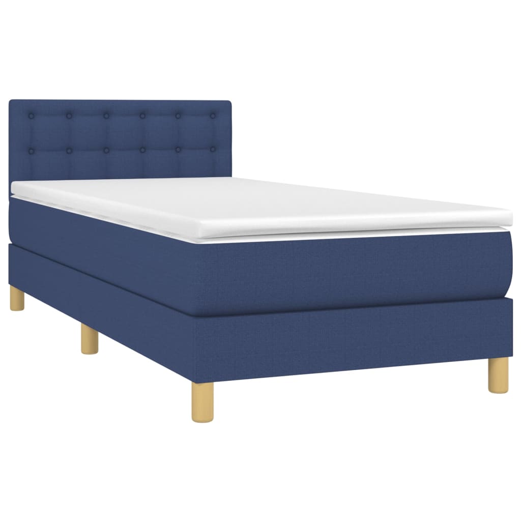 Κρεβάτι Boxspring με Στρώμα & LED Μπλε 100x200 εκ. Υφασμάτινο