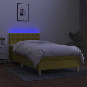 Κρεβάτι Boxspring με Στρώμα & LED Πράσινο 100x200 εκ Υφασμάτινο