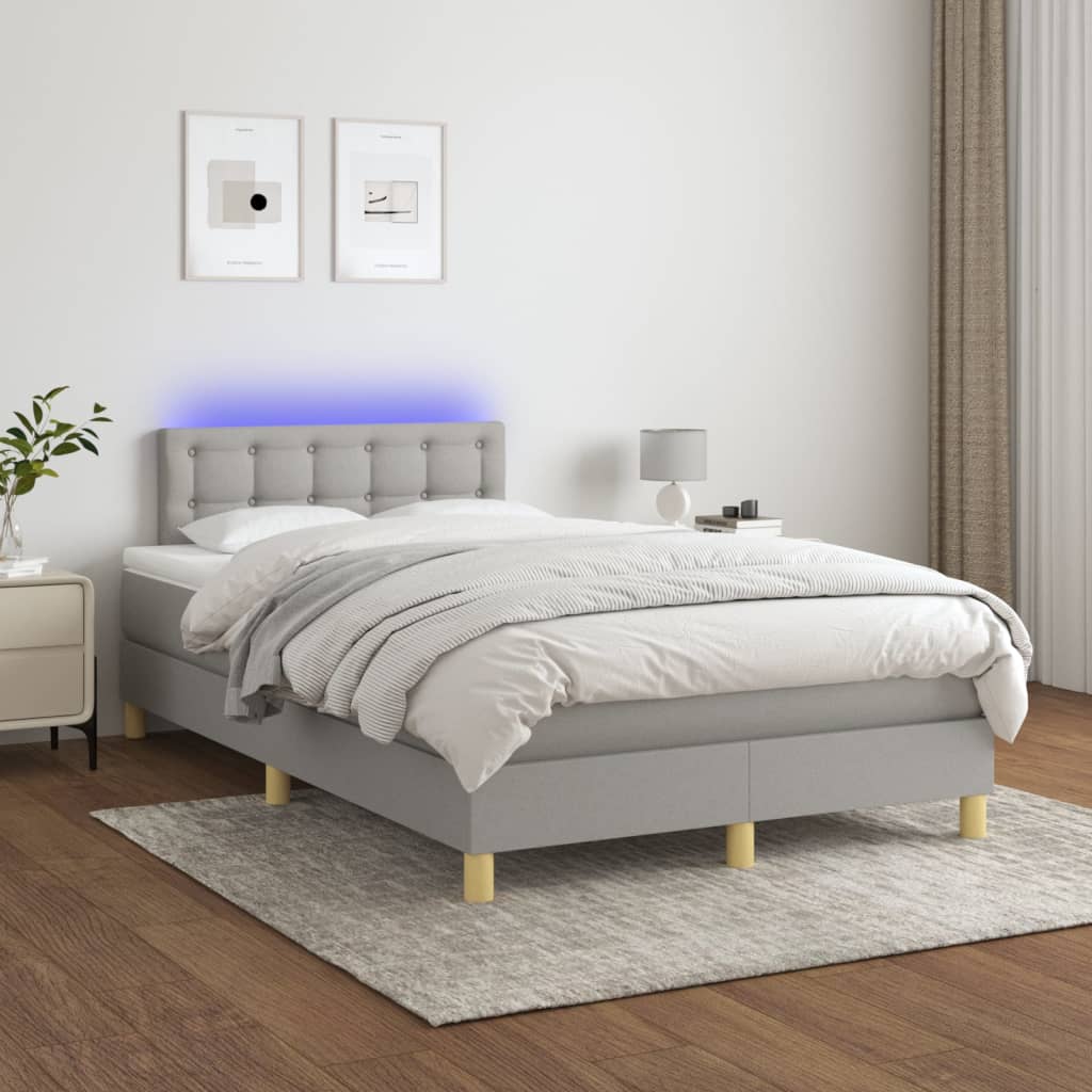 Κρεβάτι Boxspring με Στρώμα & LED Αν.Γκρι 120x200 εκ Υφασμάτινο