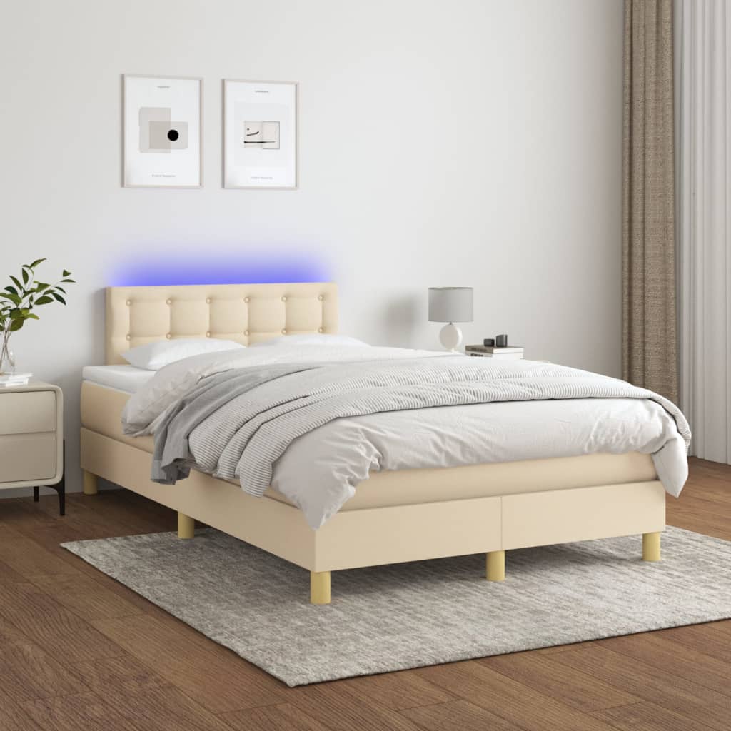 Κρεβάτι Boxspring με Στρώμα & LED Κρεμ 120x200 εκ. Υφασμάτινο