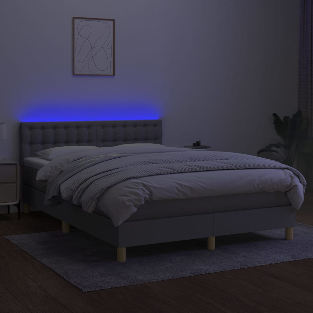 Κρεβάτι Boxspring με Στρώμα & LED Αν.Γκρι 140x190εκ. Υφασμάτινο