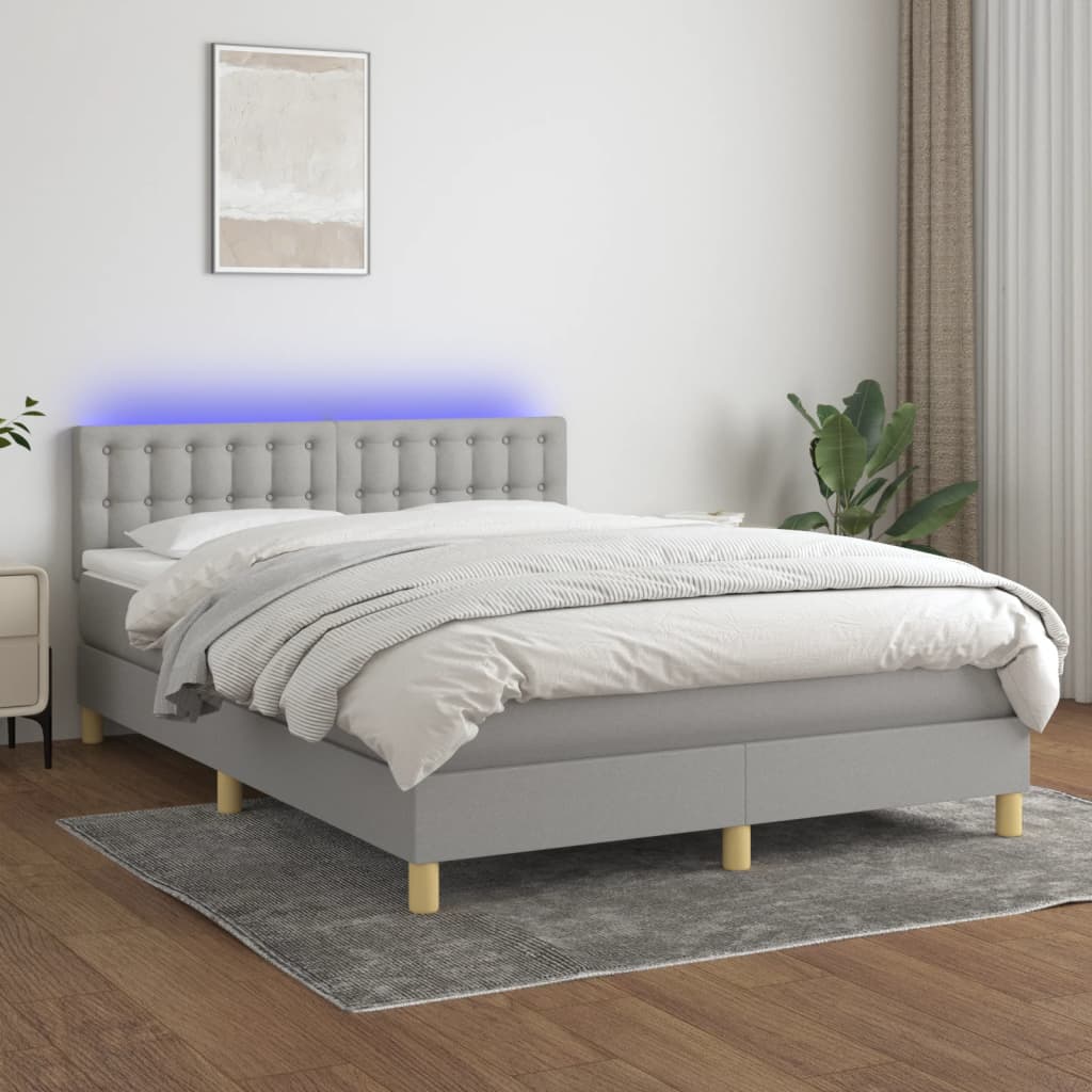 Κρεβάτι Boxspring με Στρώμα & LED Αν.Γκρι 140x190εκ. Υφασμάτινο
