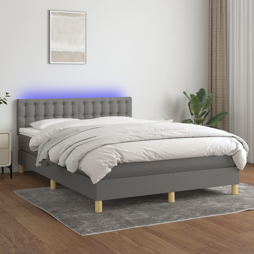 Κρεβάτι Boxspring με Στρώμα & LED Σκ.Γκρι 140x190 εκ Υφασμάτινο