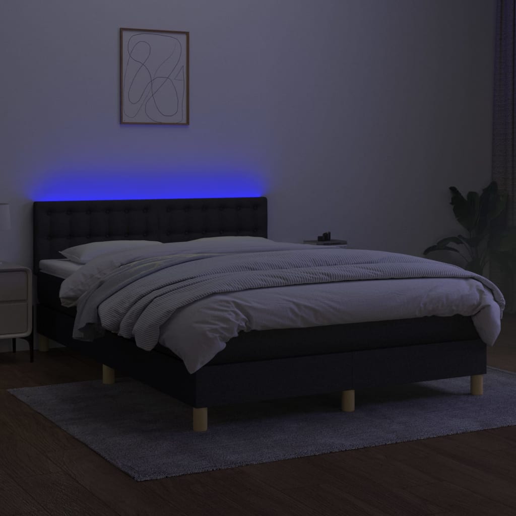 Κρεβάτι Boxspring με Στρώμα & LED Μαύρο 140x190 εκ. Υφασμάτινο