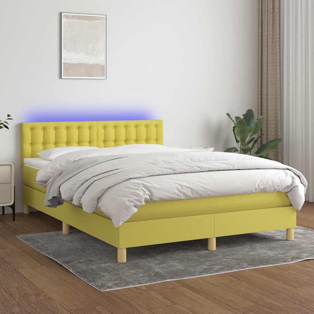 Κρεβάτι Boxspring με Στρώμα & LED Πράσινο 140x190 εκ Υφασμάτινο