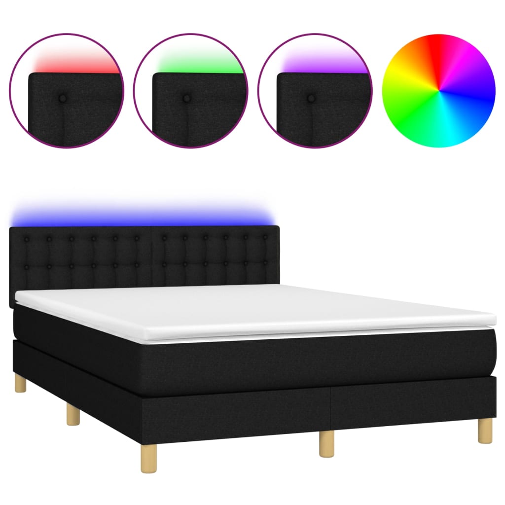 Κρεβάτι Boxspring με Στρώμα & LED Μαύρο 140x200 εκ. Υφασμάτινο