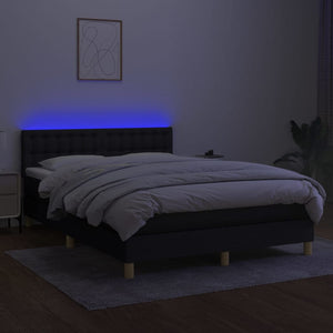 Κρεβάτι Boxspring με Στρώμα & LED Μαύρο 140x200 εκ. Υφασμάτινο