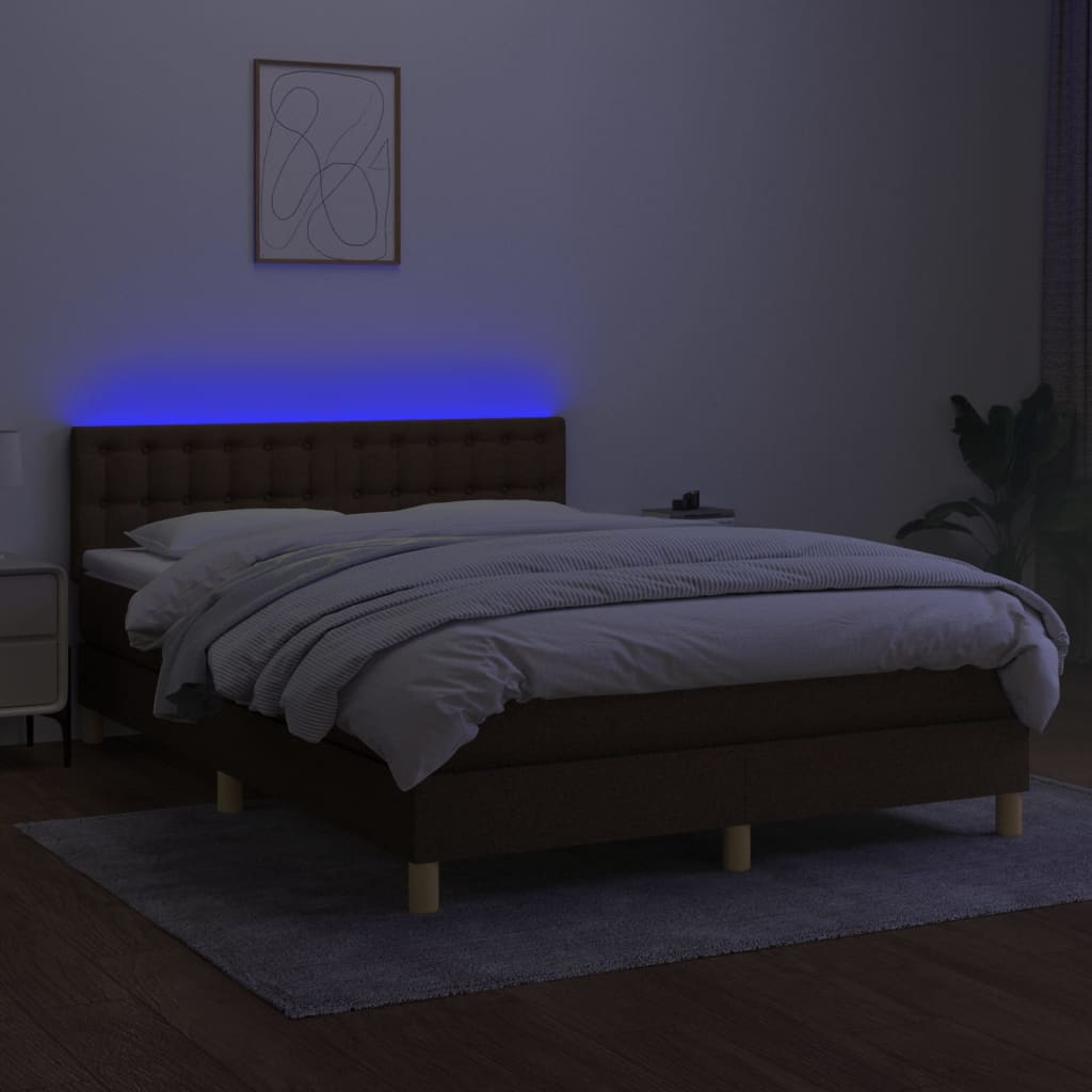 Κρεβάτι Boxspring με Στρώμα & LED Σκ.Καφέ 140x200 εκ Υφασμάτινο