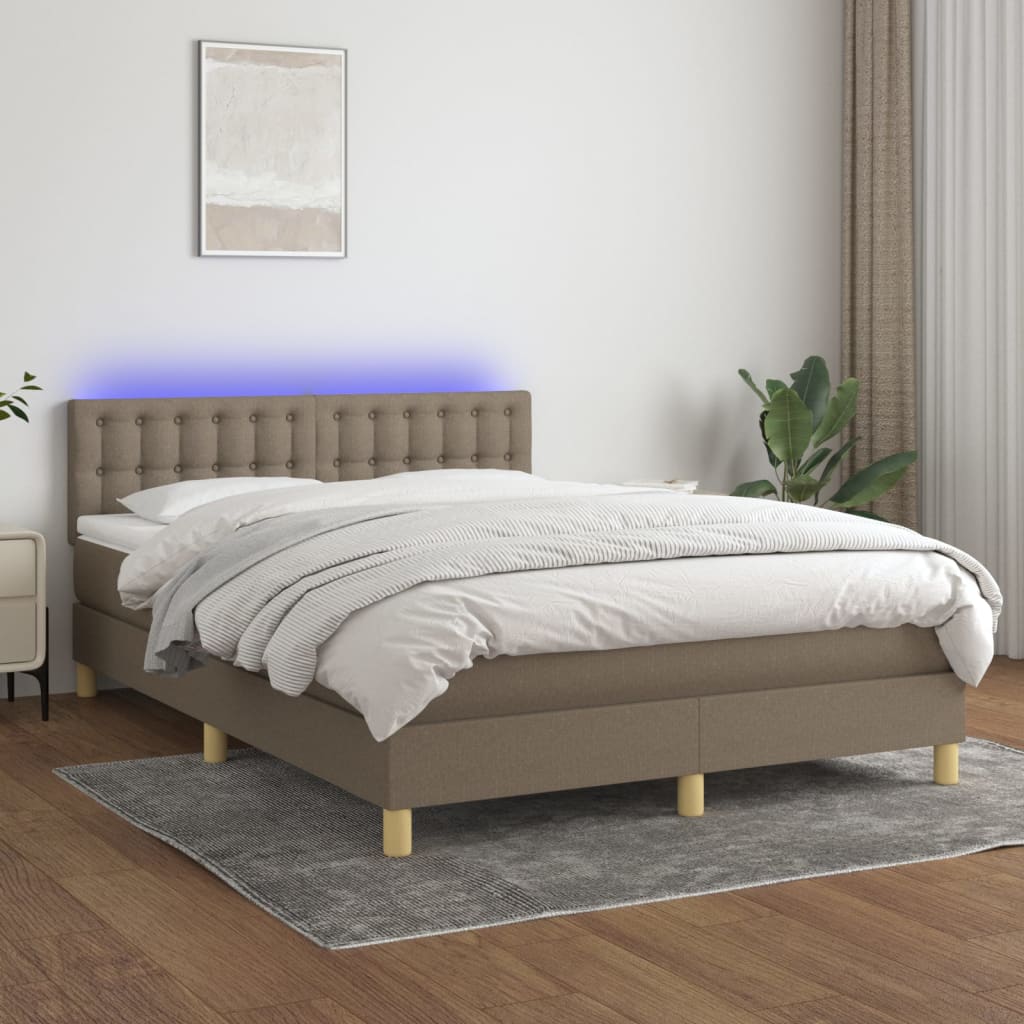 Κρεβάτι Boxspring με Στρώμα & LED Taupe 140x200 εκ. Υφασμάτινο