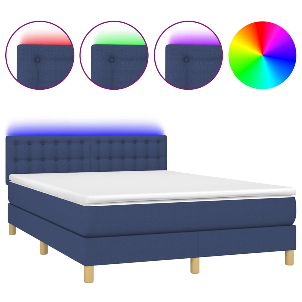 Κρεβάτι Boxspring με Στρώμα & LED Μπλε 140x200 εκ. Υφασμάτινο - Pakobazaar