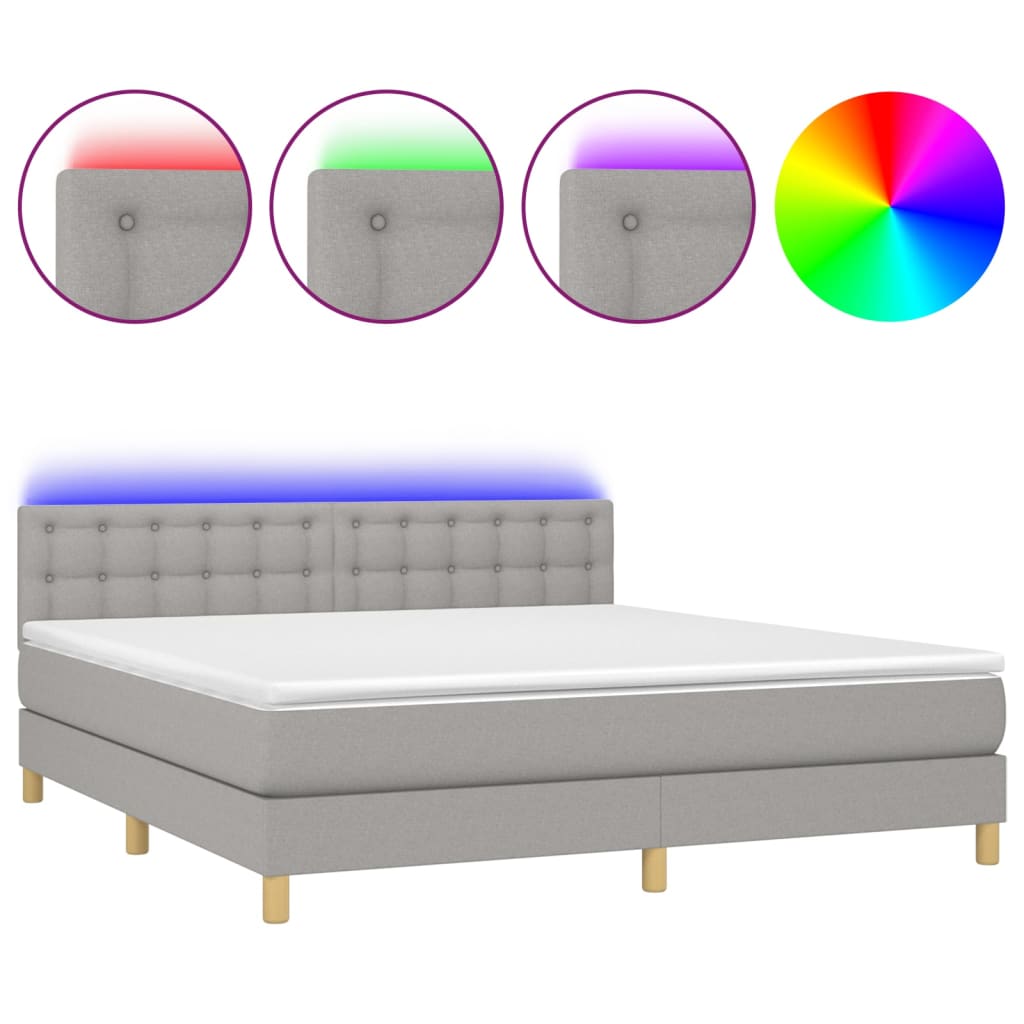 Κρεβάτι Boxspring με Στρώμα & LED Αν.Γκρι 160x200 εκ Υφασμάτινο