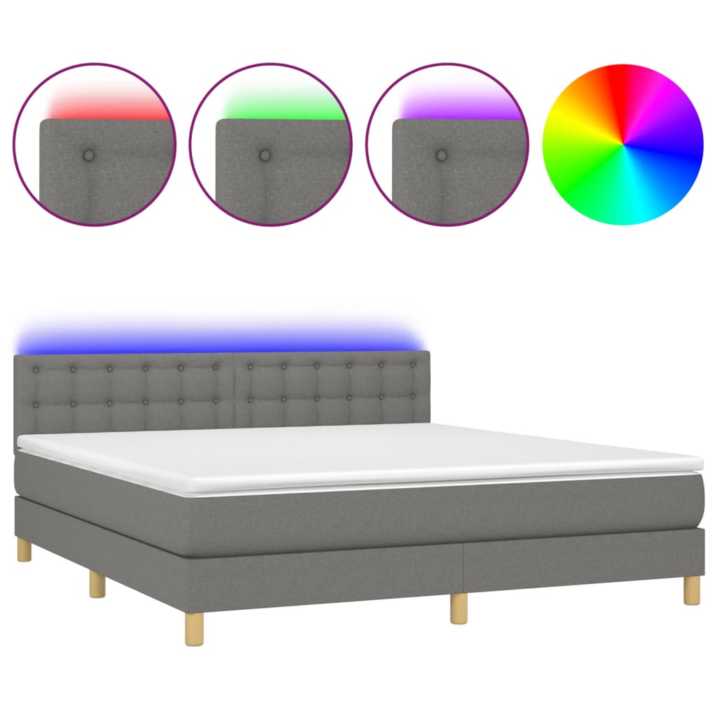 Κρεβάτι Boxspring με Στρώμα & LED Σκ.Γκρι 160x200 εκ Υφασμάτινο - Pakobazaar