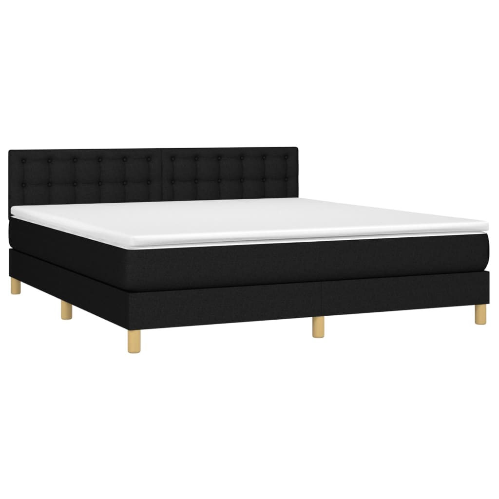 Κρεβάτι Boxspring με Στρώμα & LED Μαύρο 180x200 εκ. Υφασμάτινο - Pakobazaar