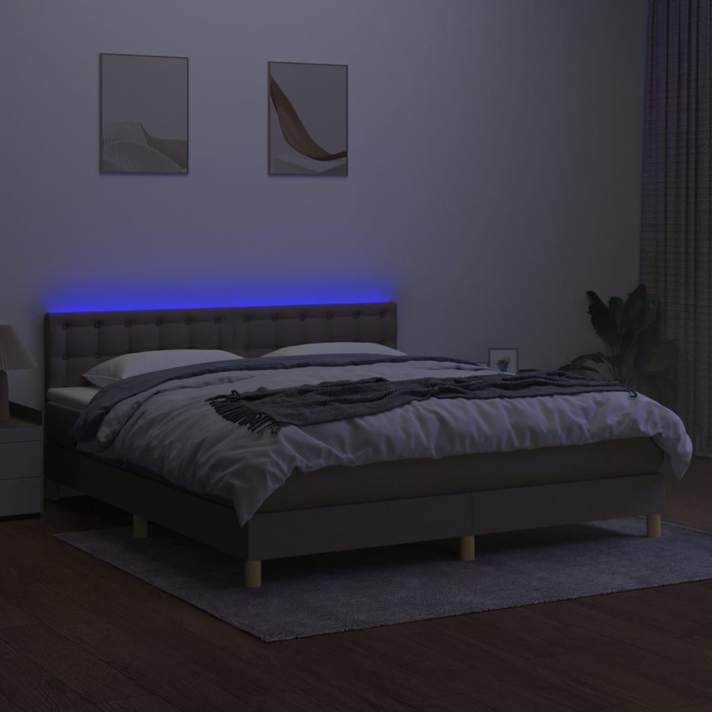 Κρεβάτι Boxspring με Στρώμα & LED Taupe 180x200 εκ. Υφασμάτινο