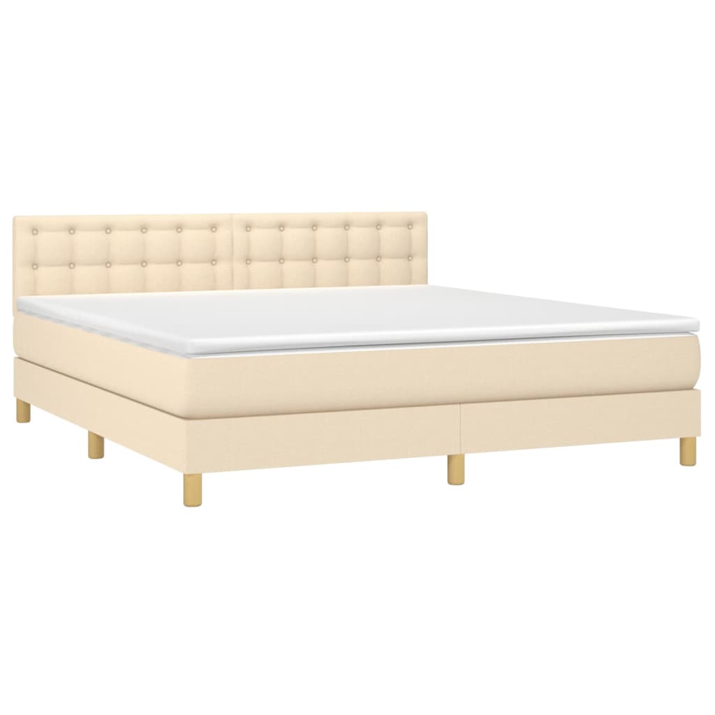 Κρεβάτι Boxspring με Στρώμα & LED Κρεμ 180x200 εκ. Υφασμάτινο