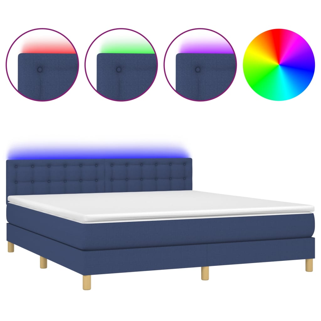 Κρεβάτι Boxspring με Στρώμα & LED Μπλε 180x200 εκ. Υφασμάτινο