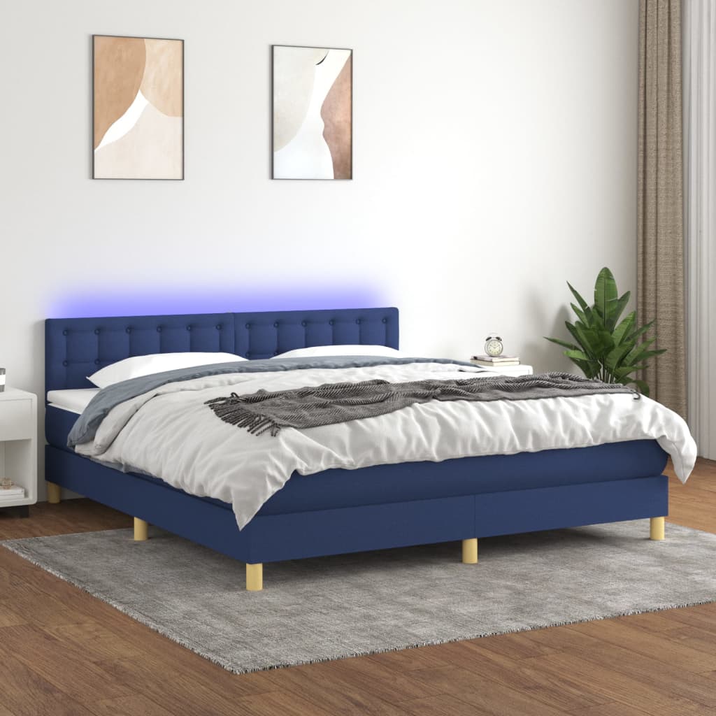 Κρεβάτι Boxspring με Στρώμα & LED Μπλε 180x200 εκ. Υφασμάτινο