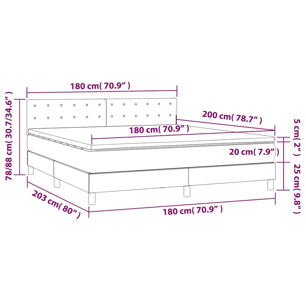 Κρεβάτι Boxspring με Στρώμα & LED Πράσινο 180x200 εκ Υφασμάτινο