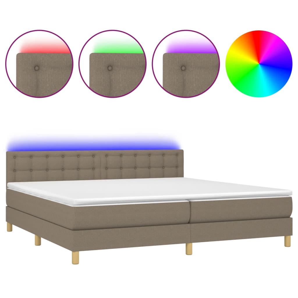 Κρεβάτι Boxspring με Στρώμα & LED Taupe 200x200 εκ. Υφασμάτινο