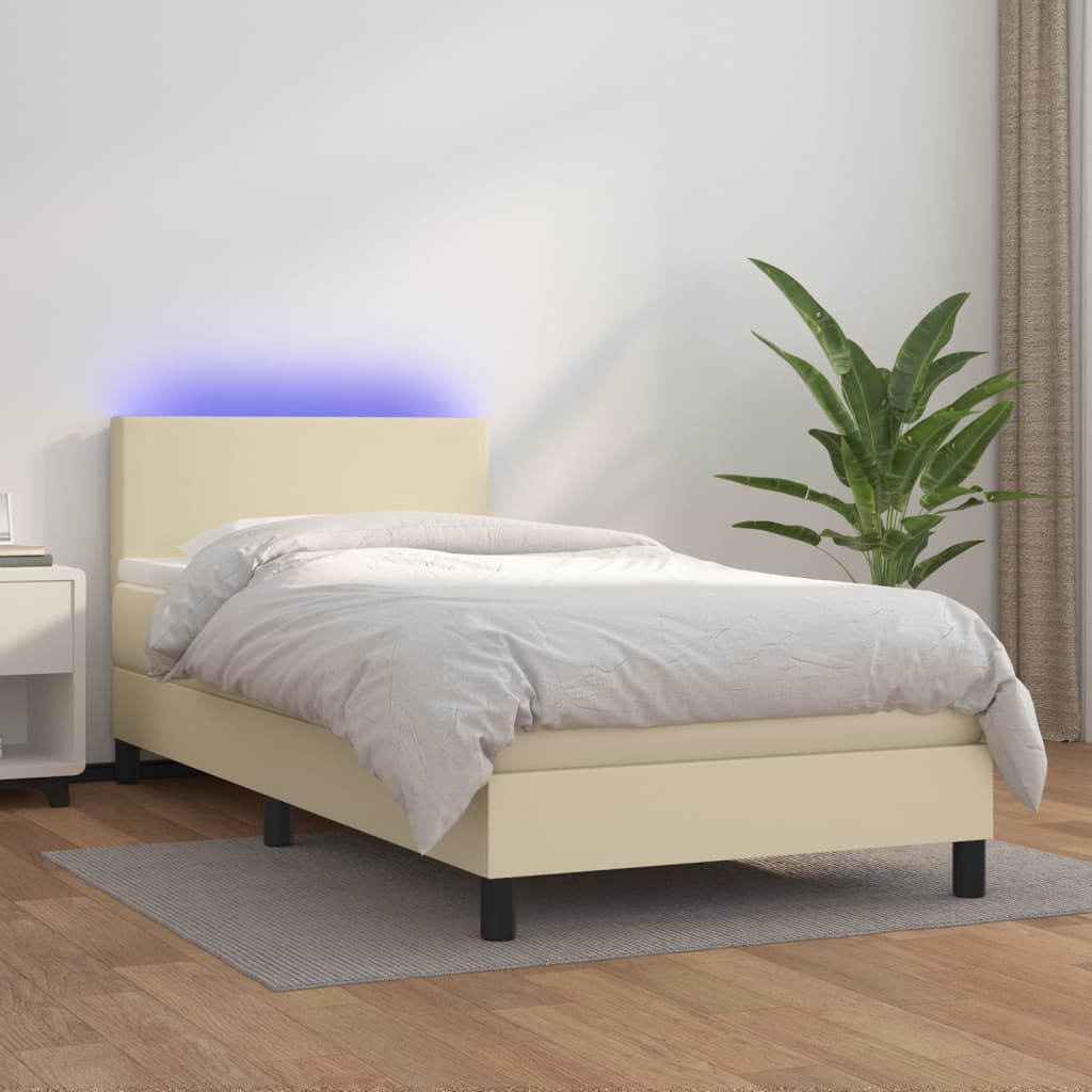 Κρεβάτι Boxspring με Στρώμα & LED Κρεμ 80x200 εκ. Συνθ. Δέρμα - Pakobazaar