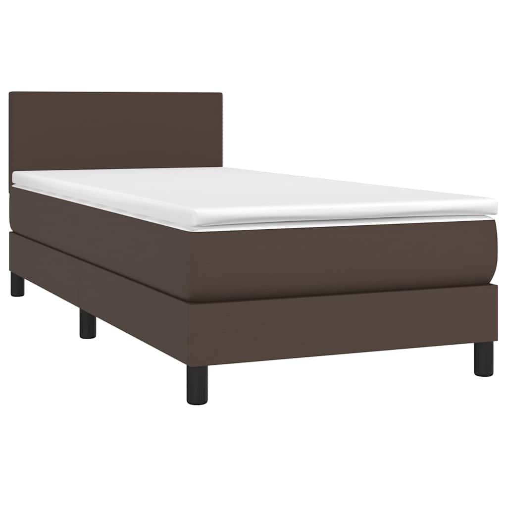 Κρεβάτι Boxspring με Στρώμα & LED Καφέ 80x200 εκ. Συνθ. Δέρμα