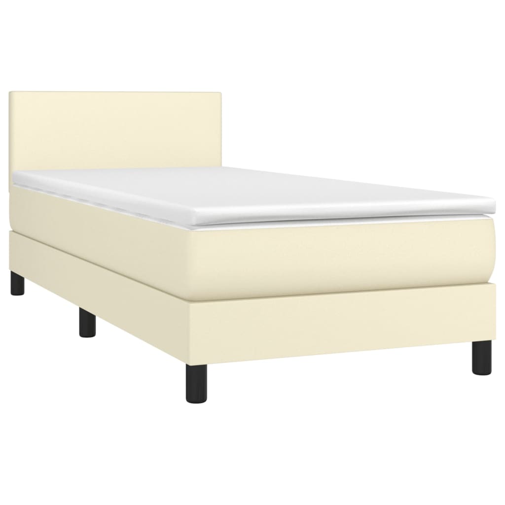 Κρεβάτι Boxspring με Στρώμα & LED Κρεμ 90x190 εκ. Συνθ. Δέρμα - Pakobazaar