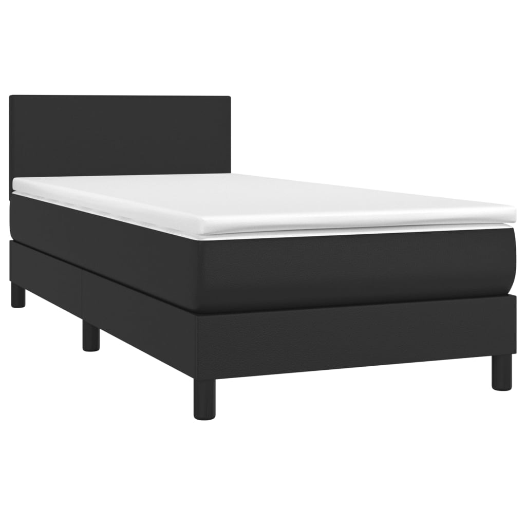 Κρεβάτι Boxspring με Στρώμα & LED Μαύρο 90x200 εκ. Συνθ. Δέρμα