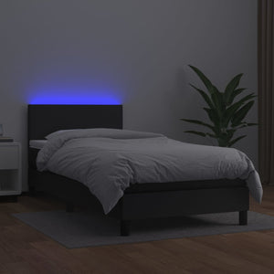 Κρεβάτι Boxspring με Στρώμα & LED Μαύρο 90x200 εκ. Συνθ. Δέρμα